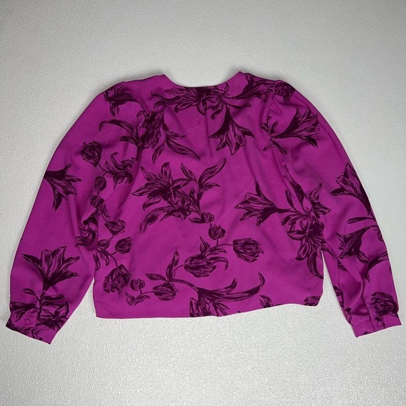 A New Day Purple Floral V Neck Puff Sleeve Wrap Top Size M - Picture 7 of 10